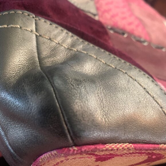 COACH Patchwork Silver Pink Signature Leather Suede F12863 Shoulder Bag + Tag - Picture 11 of 12